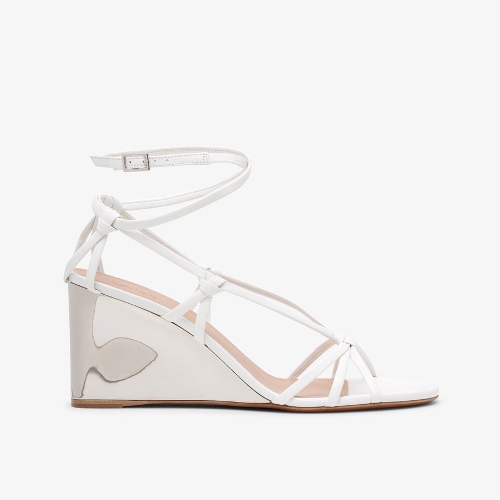 Chlo White Silver Wedge Sandals Leather Lace Up 9 Summer Boho Cocktail New